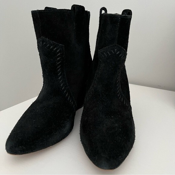 Rebecca Minkoff Black Bianca Suede Wedge Booties, Size 6.5 - Picture 5 of 12